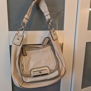 Coach Kristin Spectator Leather Hobo Ivory Beige Snakeskin Cross body 16803